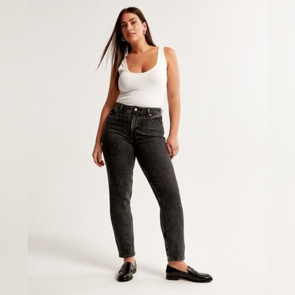 Abercrombie & Fitch Curve Love High Rise Mom Jean size 27 Short black - Picture 1 of 13